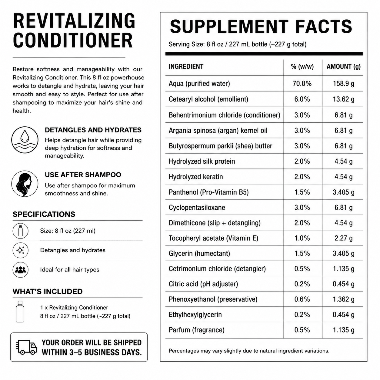 Revitalizing Conditioner — Supplement Facts