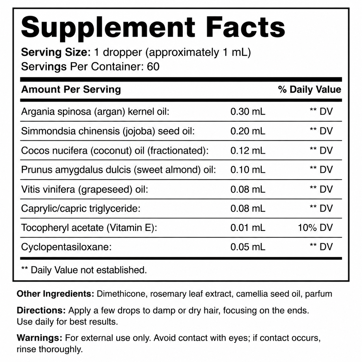 Nourishing Hair Oil — Supplement Facts