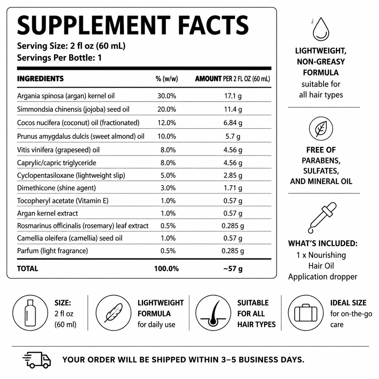 Nourishing Hair Oil — Supplement Facts