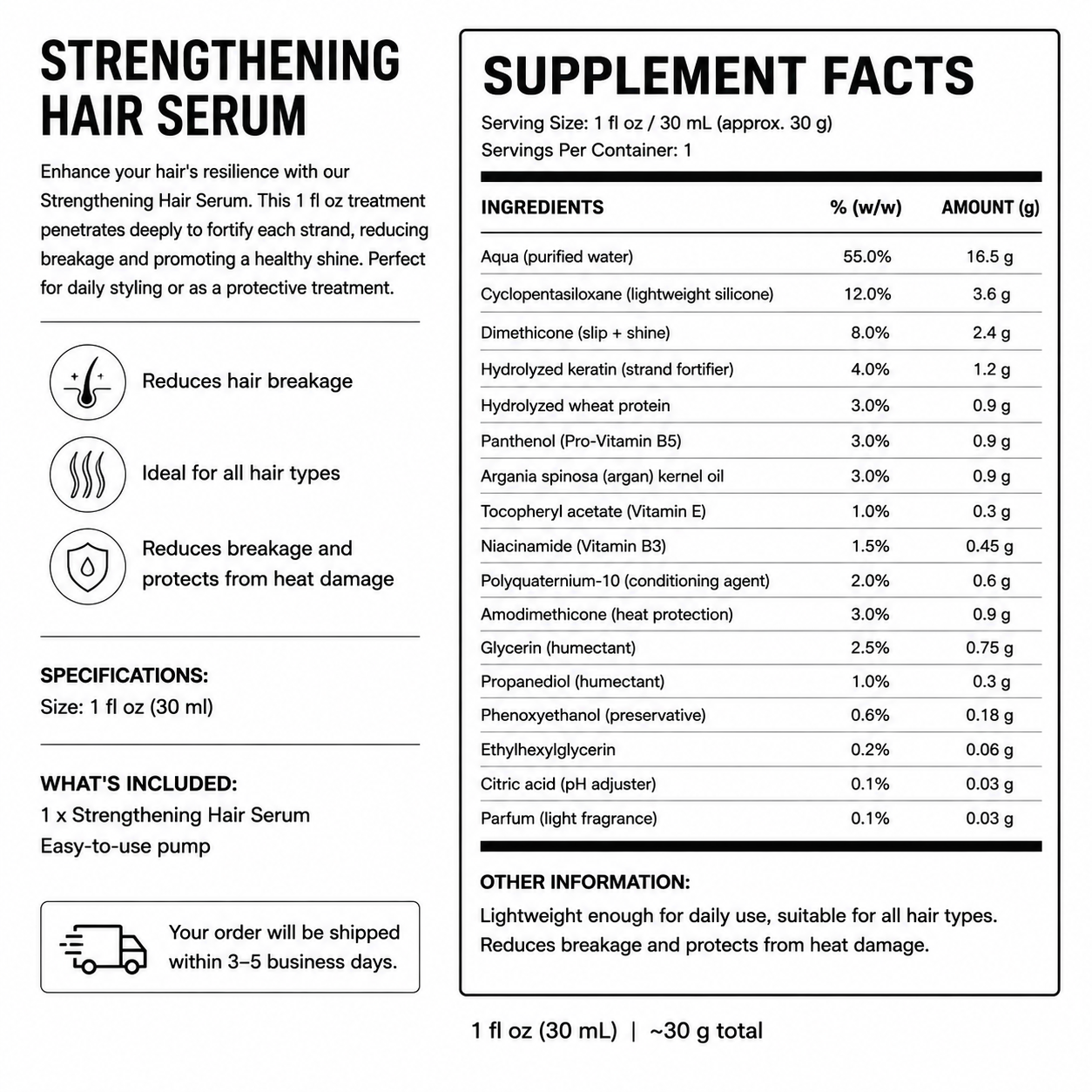 Strengthening Hair Serum — Supplement Facts